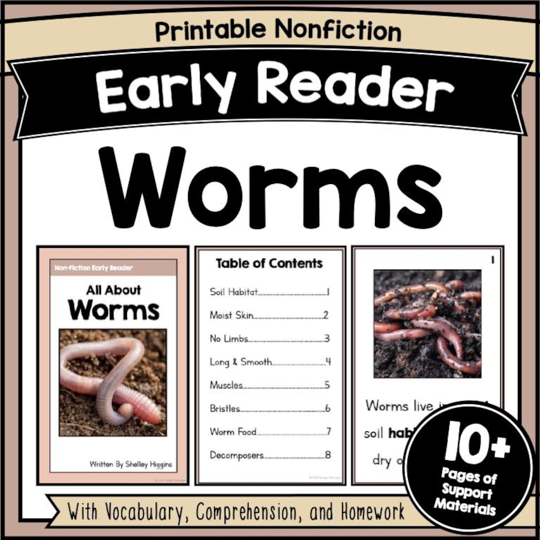 Worms Nonfiction Early Reader PDF Printable Animal Book, Reading ...