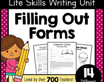 Real Life Skills Writing Unit Printable Learning Filling Out Forms Worksheets for Special Education Kids Life Skills Practice Activities PDF