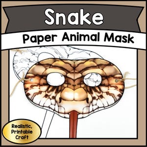 Printable SNAKE Paper Mask & DIY Craft Reptile Template | Educational Kids Activity and Jungle Party Favor | Instant PDF Download