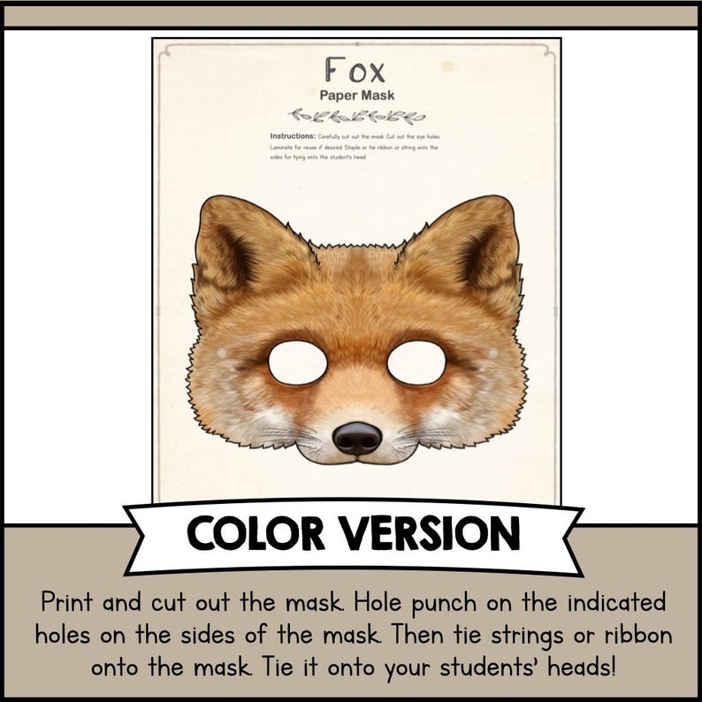 Printable Box Mask Printable FOX Mask Craft Template | DIY Paper Animal Project PDF ...