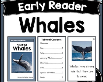 WHALES Fluency Sentence Reading Comprehension Worksheets Kinder 1st-2nd Grade Short Animal Facts + Question Decodable Passages PDF Activity