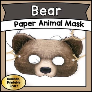 Printable Bear MASK Craft Kit | DIY Paper Animal Mask PDF | Fun Classroom Activity & Birthday Party Project