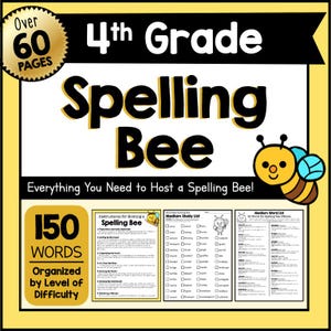 4th GRADE SPELLING Bee Word List PDF – Everything You Need to Host a Spelling Bee – Easy-Medium-Hard Words and Practice Sheets for Kids