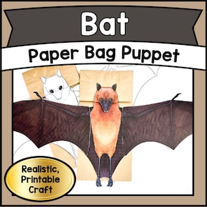 Printable BAT Puppet Craft Template Kit | DIY Paper Bag Animal PDF | Kids Coloring, Storytelling & Educational Activity