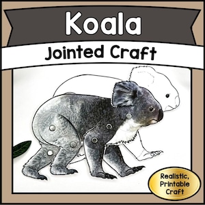Utskrivbar mall för leddocka med koala | Gör-det-själv-pappersdjur i PDF-format | Klassrumsundervisning och barnaktivitet
