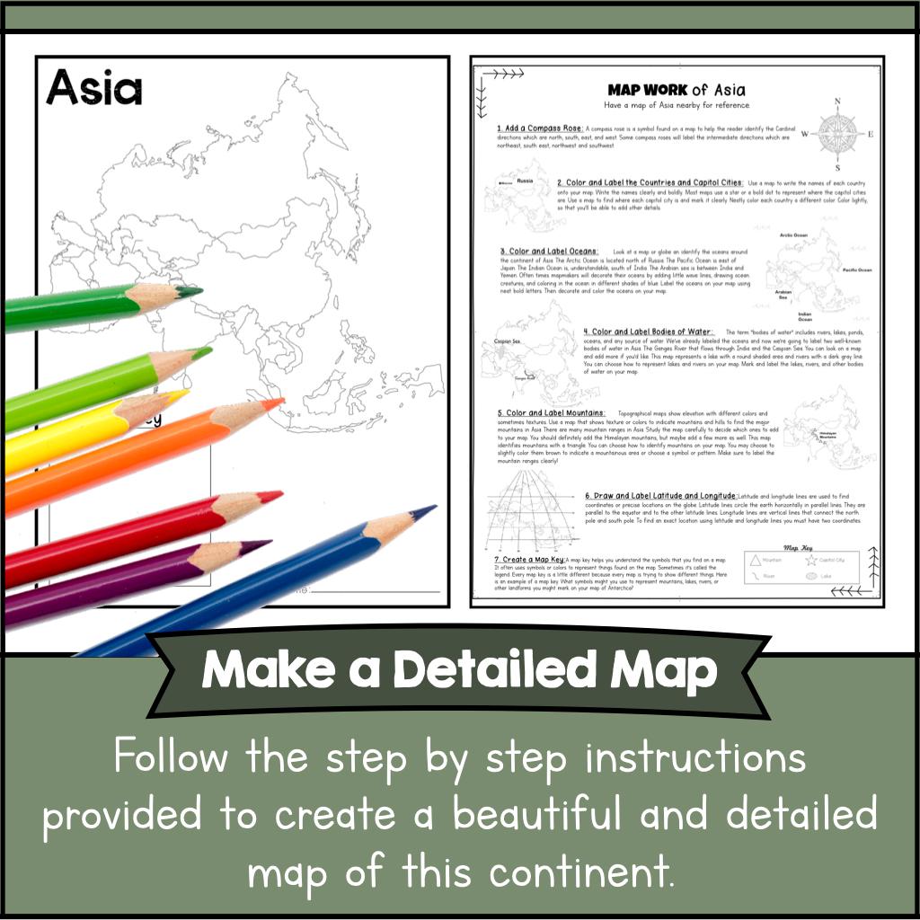 Asia Map Work Printable, Asia Geography Unit Study, Geography ...