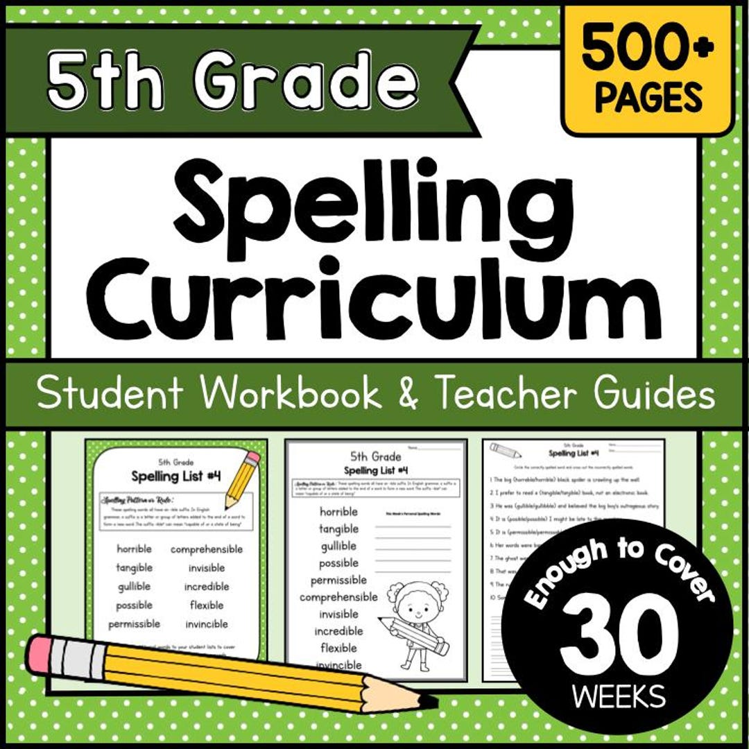 5th GRADE SPELLING Curriculum Printable - 30 Weeks of Printable ...