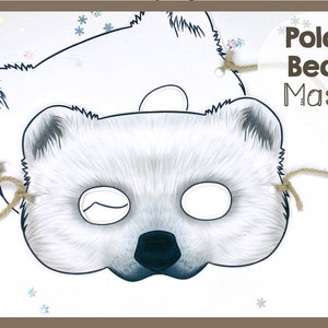 Modello di maschera di carta dell'orso polare / Artigianato fai da te stampabile di animali artici / Artigianato fai da te per bambini Artigianato stampabile Regalo perfetto per gli amanti degli animali