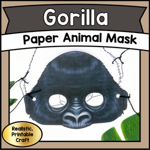 Printable Jointed GORILLA Mask Craft Template Kit | DIY Paper Animal PDF | Educational Wildlife Activity & Jungle Party Fun