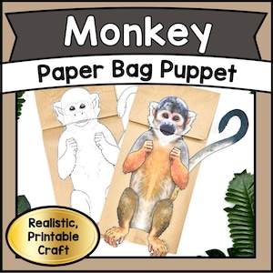 MONKEY Paper Bag Puppet Printable DIY Craft Template | Fun Jungle Animal PDF | Kids Creative Play & Classroom Activity