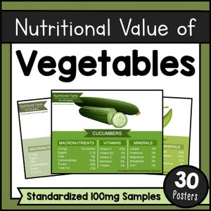30 Vegetable Nutrition Posters, Nutrition Facts Charts PDF, Healthy Eating Classroom Decor, Vitamins & Minerals Food Science Printable
