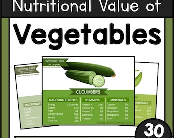 30 Vegetable Nutrition Posters, Nutrition Facts Charts PDF, Healthy Eating Classroom Decor, Vitamins & Minerals Food Science Printable