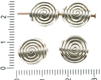 6pcs antique silver tone patina wash large round spiral snail sea shell seashell