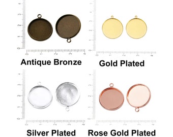 4pcs Flat Round Pendant Cabochon Setting Cameo Tray Metal FIndings 10mm Hole ...