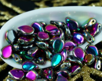 Hoja plana prensado Checa Perlas púrpura 12 X 7 mm paquete de 30