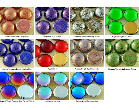 2pcs Crystal Gold Round Domed Flatback Czech Glass Cabochon 18mm