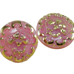 1pc Handmade Czech Glass Button Gold Flower Valentine Pink Size 8, 18mm