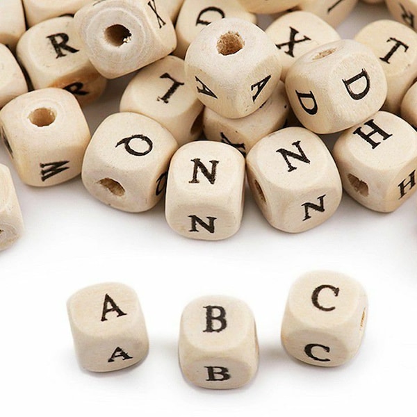 1bag Eech Wooden Beads With Letters 10x10 Mm