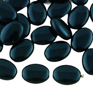 16pcs Opaque Jet Black Halloween Flat Oval Czech Glass Beads 9mm x 12mm