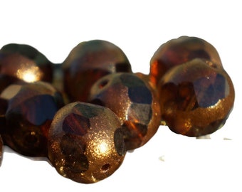 Mix Yellow Black Bronze Thru Cut Czech Glass Faceted Round Beads Central Cut 12mm 6pcs