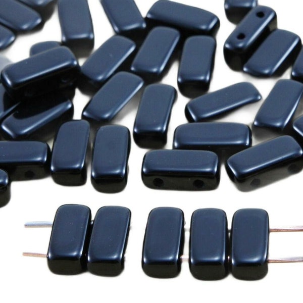 40pcs Opak Jet-Schwarze Flache Steine Rechteck Bar 2 Zwei-Loch-Halloween-Tschechische Glas-Perlen 8mm x 4mm