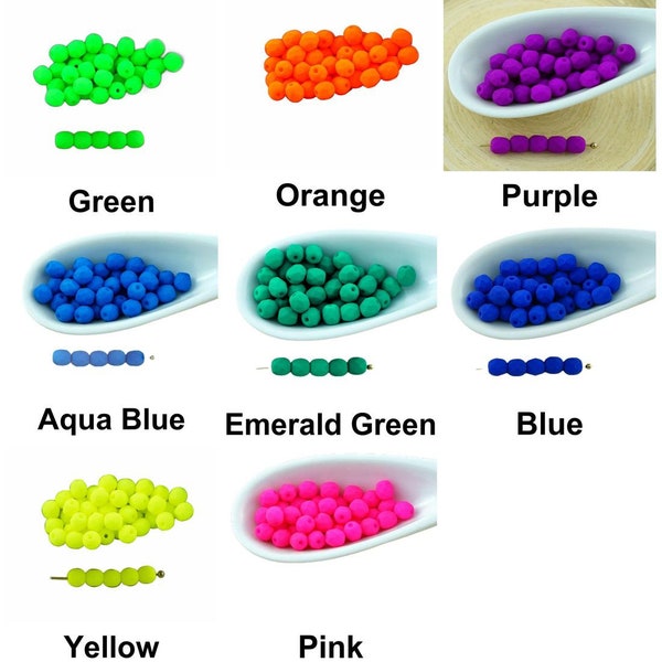 100pcs Uv Active Neon Matte Round Czech Glass Beads Faceted Fire Polished Small Spacer 4mm