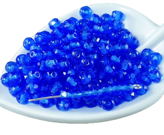 Dark Blue Clear Czech Glass Faceted Rondelle Beads Rondelles Fire Polished 5mm x 3mm 50pcs