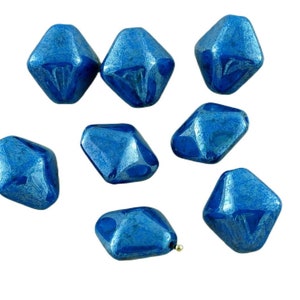 Luster Blue Czech Glass Rhombus Bicone Beads Bohemian 15mm x 10mm 4pcs image 1