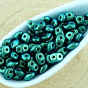 20g Polychrome Chameleon Matte Superduo Czech Glass Seed Beads Two Hole Super Duo 2.5mm x 5mm Turquoise Green