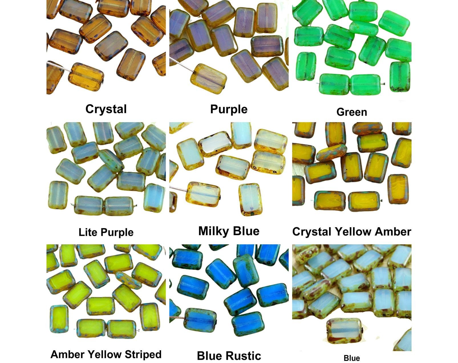 8pcs Picasso Brown Opal Table Cut Flat Rectangle Czech Glass Beads 8mm x 12mm