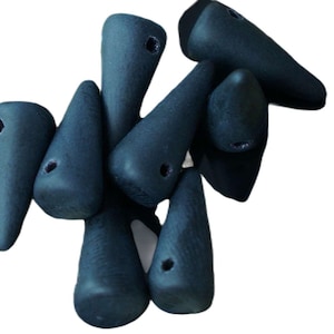 Matte Jet Black Czech Glass Spike Beads Cone Drop Thorn 14mm x 6mm 14pcs