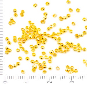 500pcs Bulk Gold Plated Round Crimp Beads For Jewelry Making Brass Metal Findings Wholesale 2mm x 1.4mm Hole 1.2mm 6g