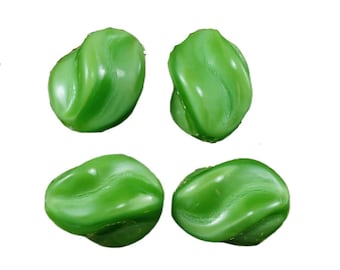 Large Opaque Satin Green Czech Glass Waved Oval Beads 15mm x 12mm 6pcs