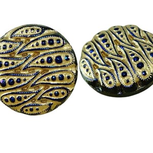 1pc Escuro Azul Brilhante Fosco Folha de Ouro Artesanal checa Botão de Vidro de Tamanho 10, de 22,5 mm