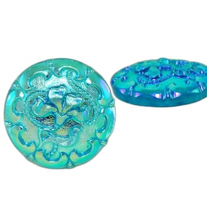 1pc Artesanal checa Vidro Azul-Turquesa AB Botão de Flor de Tamanho 10, de 22,5 mm
