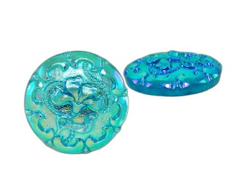 1pc Handmade Czech Glass Turquoise Blue Ab Button Flower Size 10, 22.5mm