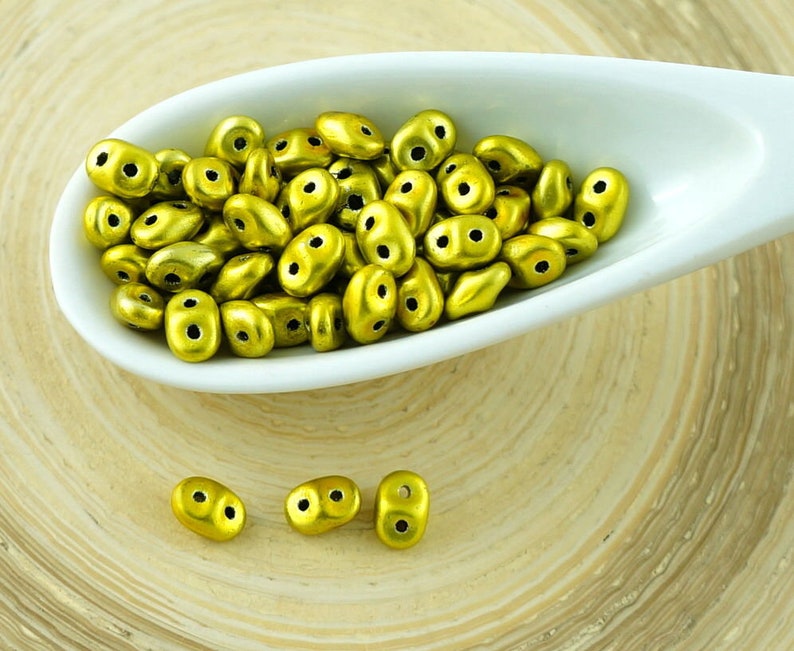 20g New Finish Metalust Superduo Czech Glass Seed Beads Two Hole Super Duo 2.5mm x 5mm Yellow Gold