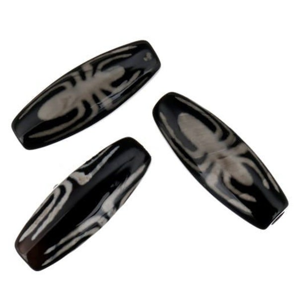 1pc Black White Spider Tube Tibetan Agate Dzi Beads Natural Gemstone Stone Large Focal Feng Shui Bracelet Pendant 30mm x 10mm Hole 2.5mm