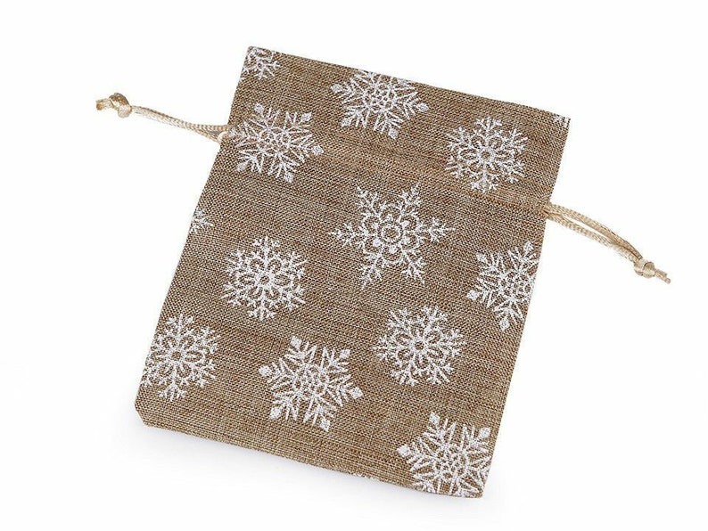 2pc de la toile de Jute Sac de Cadeau de Noël Avec des Flocons de neige Et de Paillettes 10x13cm Sac de Partie Sac de Faveur Sac en Tissu Sa image 5