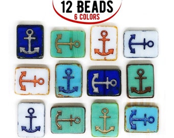 Kraftika, 12pcs Picasso Mixed Anchor, Rectangle Table Cut Czech Glass Marine Sea Bulk Wholesale Beads For Jewelry Making 18mm x 12mm