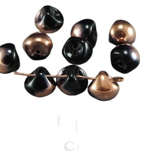 Opaque Black Gold Capri Half Mushroom Button Czech Glass Beads 9mm x 8mm 12pcs