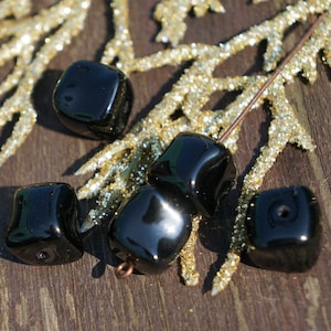 Large Black Cube Beads Black Waved Cube Beads Black Cube Beads Black Beads Czech Glass Cube Bead Czech Beads Short Tube Beads 9mm 6pcs