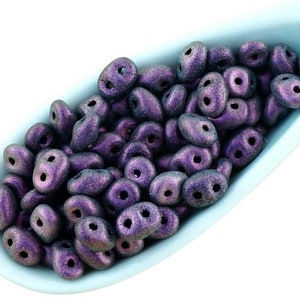 20g Polychrome Chameleon Matte Superduo Czech Glass Seed Beads Two Hole Super Duo 2.5mm x 5mm Dark Purple Amethyst Olive