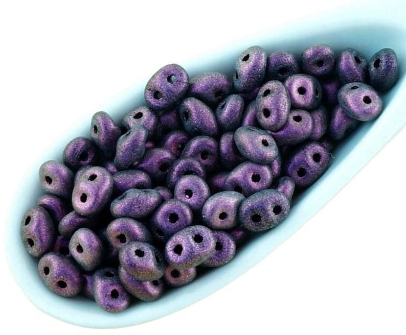 20g Polychrome Chameleon Matte Superduo Czech Glass Seed Beads Two Hole Super Duo 2.5mm x 5mm Dark Purple Amethyst Olive