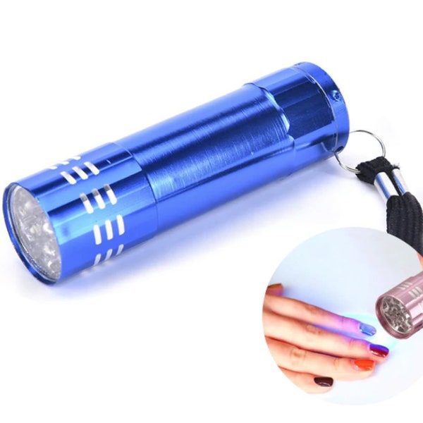 1pc Azul 9 Led de Aluminio Pequeño Mini Linterna Ultravioleta de la Secadora de la Lámpara Para el Arte de Uñas de Gel, la Antorcha de Curad