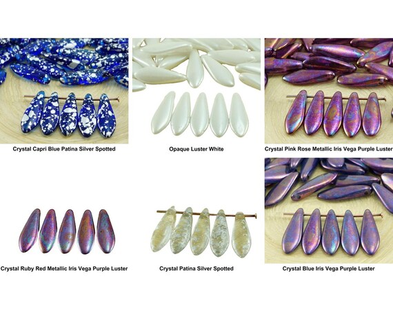 Czech Glass Dagger Drop Beads - Crystal Pale Gold 5x16mm 2-Hole Beads For Jewelry Making (25 Pack)