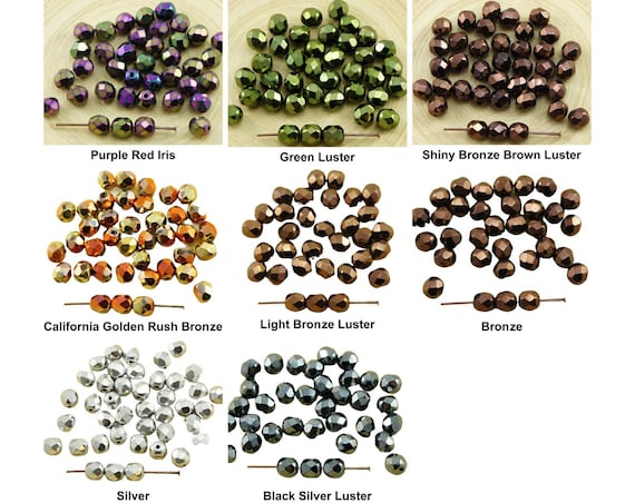 40pcs Matte Metallic Czech Glass Round Fire Polished Faceted Beads 6mm