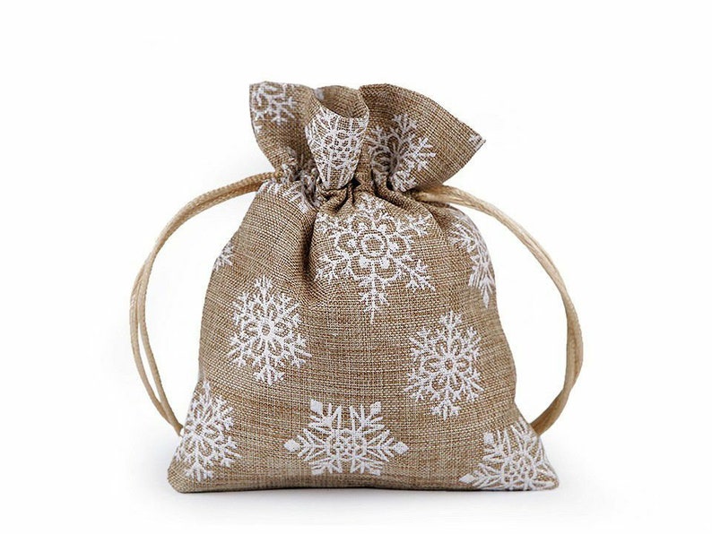 2pc de la toile de Jute Sac de Cadeau de Noël Avec des Flocons de neige Et de Paillettes 10x13cm Sac de Partie Sac de Faveur Sac en Tissu Sa Burlap