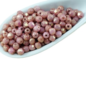100pcs Valentine Pink Gold Luster Round Faceted Fire Polished Czech Glass Beads Small Spacer 3mm