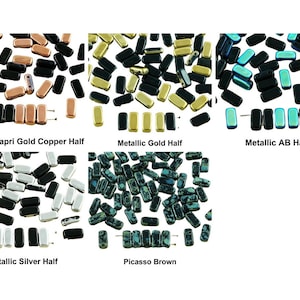 40pcs Opaque Jet Black Bricks Czech Glass Beads 2 Two Hole 4mm x 8mm